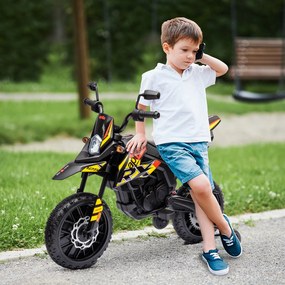 Moto Elétrica 12V para Crianças 3 aos 6 anos, 106,5 x 56 x 80 cm, Rodas de Treino Amovíveis, Amarela