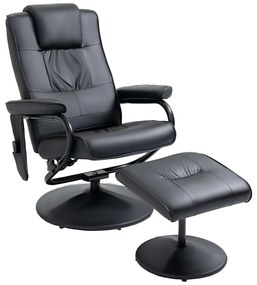 HOMCOM Poltrona Massagem Elétrica Reclinável 145° com Banco Apoio Pés Giratória Relax Preto 77x84x95cm Conforto Luxo