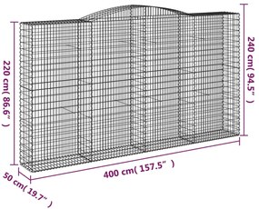 Cestos gabião arqueados 3pcs 400x50x220/240cm ferro galvanizado