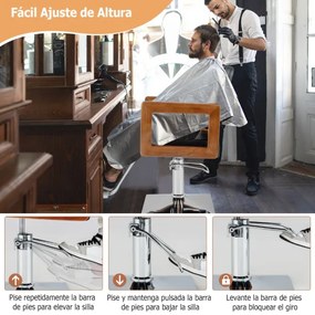 Cadeira de barbeiro / Cabeleireiro hidráulica 95-110 cm com apoios de braços em madeira Ajuste de altura giratório de 360° e bomba hidráulica para sal
