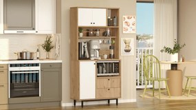 Armário Alto de Cozinha "Toledo" E-1 - Carvalho e Branco - 88x180x35.5