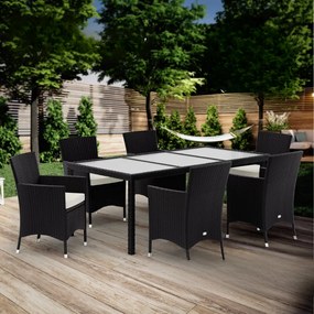 Conjunto de jardim Polyrattan 7 peças preto/creme