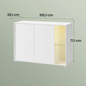 Armário de arrumação 39,1 x 100,1 x 71,1 cm com iluminação e prateleira de vidro, montagem rápida sem ferramentas branco