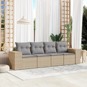 vidaXL 4 pcs conjunto de sofás para jardim c/ almofadões vime PE bege