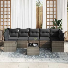 Sofá de Jardim 8 Peças com Almofadas Cinzas em Rattan Sintético