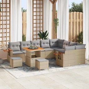 Conjunto de Sofás de Jardim vidaXL de 12 Peças com Almofadas Bege Rattan Poliéster Acácia