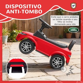 Carro Andador para Crianças  com Licença de Land Rover com Armazenamento Buzina Sons de Motor 65,5x28x42 cm Vermelho