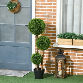 Árvore artificial de buxo altura 110 cm com 3 bolas de folhas de bambu, vaso incluído, para interior e exterior, verde