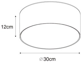 Candeeiro de teto moderno cinzento 30 cm com interior dourado - Drum Moderno