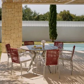 Conjunto De Mesa Redonda Valerie, 125 Cm De Diâmetro, E 6 Cadeiras De Jardim De Alumínio Alberta Com Braços. Castanho Moka & Telha Vermelha - Sklum