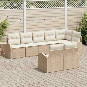Conjunto de Sofá de Jardim 8 Peças com Almofadas Bege em Rattan Sintét