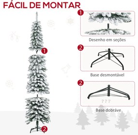 Árvore de Natal Artificial 210cm com Neve Ignífugo com 490 Ramos Folhas de PVC Base Dobrável e Suporte Metálico Decoração de Natal para Interiores Ver