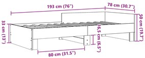 Estrutura de cama 75x190cm derivados de madeira carvalho sonoma