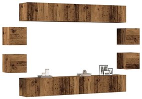 Conjunto de armário TV 8 peças montado na parede madeira velha