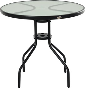 Outsunny Mesa Jardim Redonda Cristal Temperado Orifício Chapéu-de-Sol Estrutura Metálica Resistente Exterior Φ80x72cm | Aosom Portugal