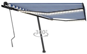 Toldo retrátil manual com LED 450x350 cm azul e branco