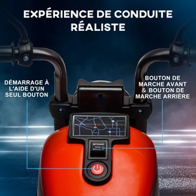 Moto elétrica para crianças a 3 km/h, 6 V, com farol LED, 2 rodas de apoio, para idades entre os 18 e os 36 meses, com motor potente, vermelha