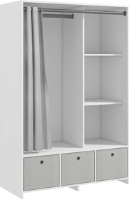 Guarda-roupa com varão para cortinas e 3 gavetas de tecido removíveis, 105 x 48 x 160 cm, branco