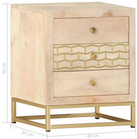 Mesa de cabeceira 40x30x50 cm madeira mangueira maciça dourado