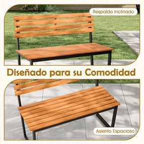 Banco jardim 110 x 55 x 85 cm de dois lugares Madeira de acácia Estrutura metálica resistente Jardim Preto e natural