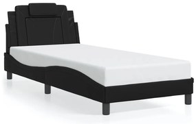 Estrutura de cama c/ luzes LED 90x190 cm couro artificial preto