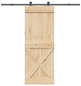 vidaXL Porta de correr com ferragens 85x210 cm madeira de pinho maciça