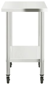 Mesa de trabalho de cozinha c/ rodas 110x55x85cm aço inoxidável