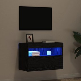 Cabinet de TV vidaXL com Luzes LED Carvalho Preto 60x30x40 cm