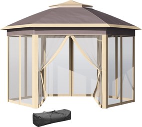 Outsunny Tenda Dobrável Hexagonal Tenda de Jardim 4x3,4 m para Exterior com 6 Redes Mosquiteiras Amovíveis e Altura Ajustável Bege | AOSOM Portugal