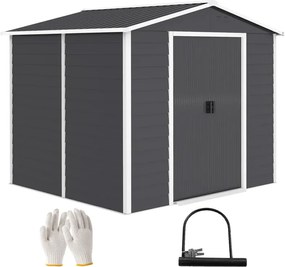 Abrigo de Jardim 4,4 m² 240x206x198 cm Abrigo de Jardim com Porta de Correr e Fechadura Cinza Escuro