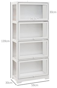 Vitrine Colecionador de 4 Níveis Vitrine Sala de Estar com Portas Abatíveis de Acrílico Anti-Tombo 59x30x139 cm Branco