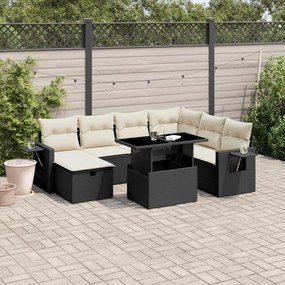 8 pcs conjunto sofás de jardim com almofadões vime PE preto