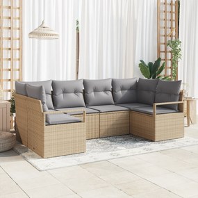 Conjunto de Sofá de Jardim de 6 Peças com Almofadas Bege Rattan PE
