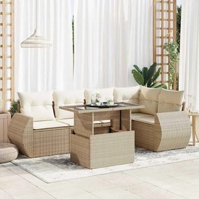 vidaXL 6 pcs conjunto de sofás p/ jardim com almofadões vime PE bege