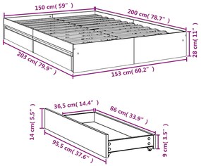 Estrutura de cama c/ gavetas 150x200cm derivados madeira branco