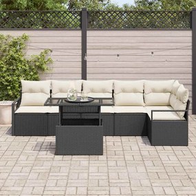 Conjunto de Sofá de Jardim de 7 Peças com Almofadas Preto Rattan Sinté