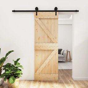vidaXL Porta de correr com ferragens 70x210 cm madeira de pinho maciça