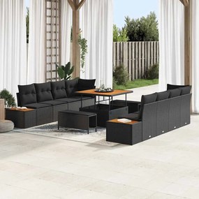 Conjunto de Sofá de Jardim vidaXL de 11 Peças com Almofadas Preto Rattan Poliéster Acácia