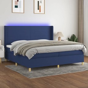 vidaXL Cama box spring c/ colchão e LED 200x200 cm tecido azul
