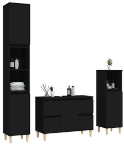 3 pcs conjunto móveis casa de banho derivados de madeira preto