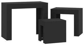 Mesas de centro de encastrar 3 pcs contraplacado preto