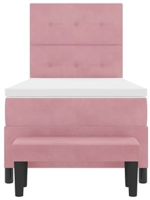 Cama Box Spring com Colchão e Banco Rosa 90x190 cm Veludo