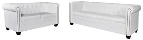 Conjunto sofás Chesterfield 2 + 3 lugares couro artific. branco