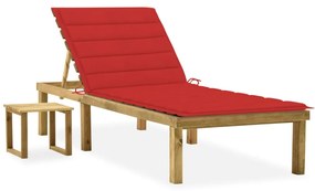 vidaXL Espreguiçadeira de jardim com mesa e almofadão pinho impregnado