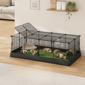 Gaoila para pequenos animais com base e porta dupla 123 x 63 x 41,5 cm (RELVA E ACESSORIOS NÃO INCLUIDOS) para roedores Preto