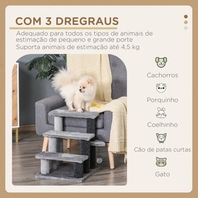 Escada para Animais de Estimação Escada para Gatos de 3 Degraus com Poste de Arranhar Bola 45x40x48 cm Cinza