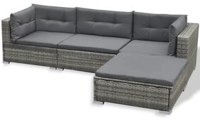 6 pcs conjunto lounge de jardim c/ almofadões vime PE cinzento
