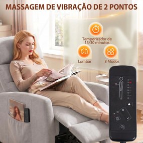 Poltrona de Massagem Reclinável com Apoio de Pés 2 Zonas de Massagem Encosto Alto Bolsos Estofada em Chenille Cinzento