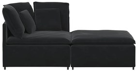 Sofá modular com pufes e almofadas veludo preto
