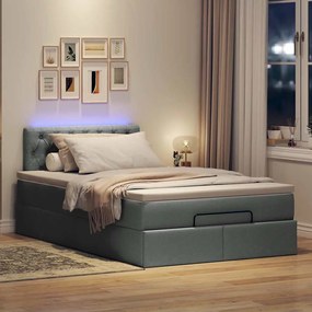Cama otomana com colchão&amp;LEDs 120x190 cm tecido cinzento escuro